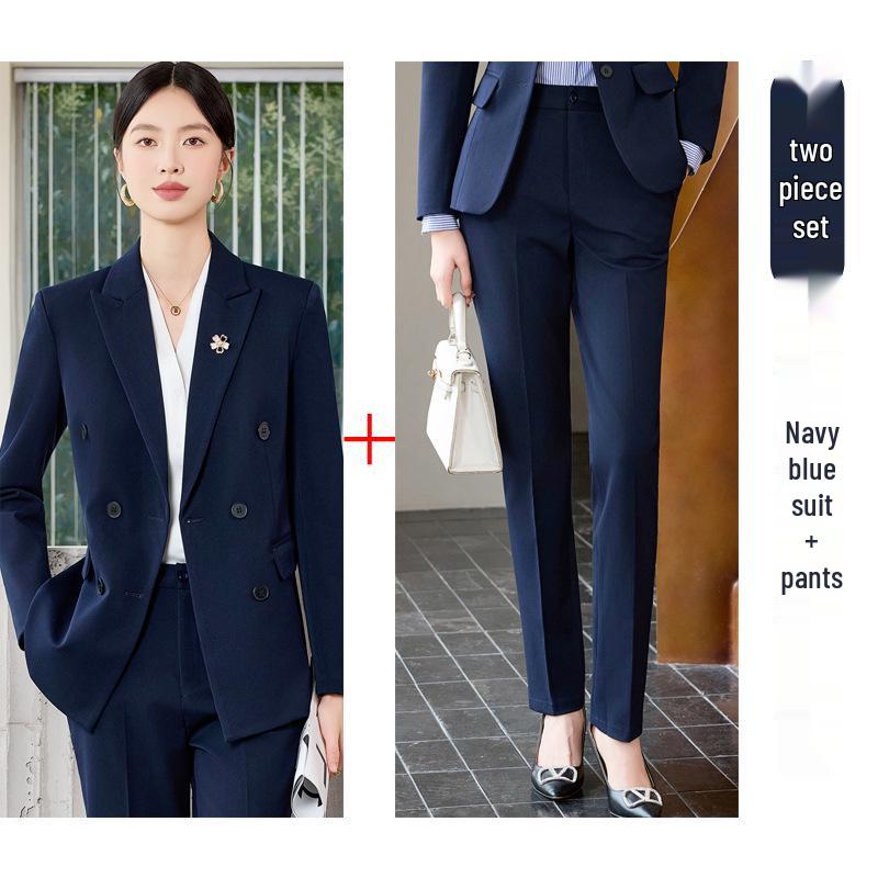 

Жіночий двобортний костюмний набір: Простий та вишуканий блейзер з довгим рукавом для осені/зими 2025. Професійний одяг для поїздок на роботу. L