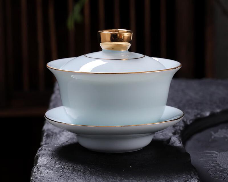 Chaxun Celadon Mutton Fat Jade Porcelain Sancai Gaiwan Tea Set