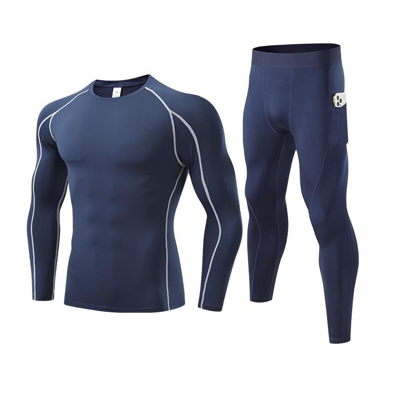 Herren Kompressions Sportset Langarm Oberteil Hose Laufen Basketball Fitnessstudio Training Schnelltrocknend Atmungsaktiv Sportbekleidung