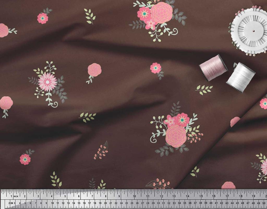 Soimoi Japan Crepe Satin Fabric Leaves,Aster & Camellia Flower Printed Craft Fabric by the Metre 42 Inch