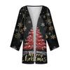 Women's Casual And Fashionable Christmas Printed Lightweight Mid Length Jacket Cardigan