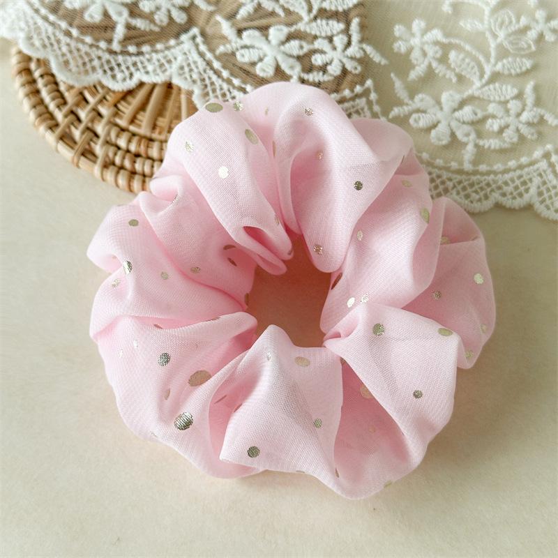 Sparkling Polka Dot Organza Scrunchie Fluffy Oversized Hair Tie For Romantic Evening Look Shimmering Starry Hair Accessory розовый