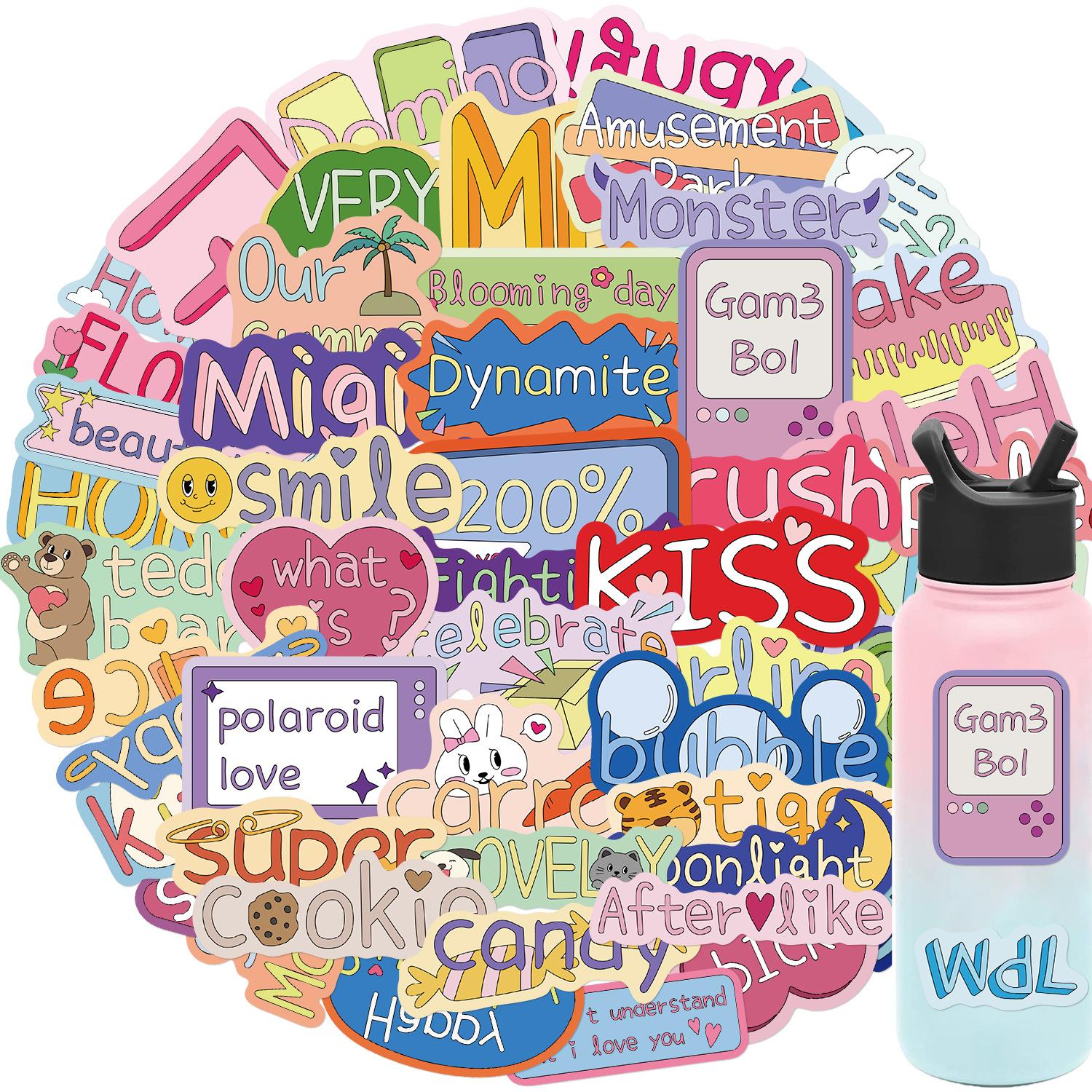 

52 Cartoon INS English Phrases Graffiti Stickers Decorative Guitar Notebook Suitcase DIY Waterproof Stickers