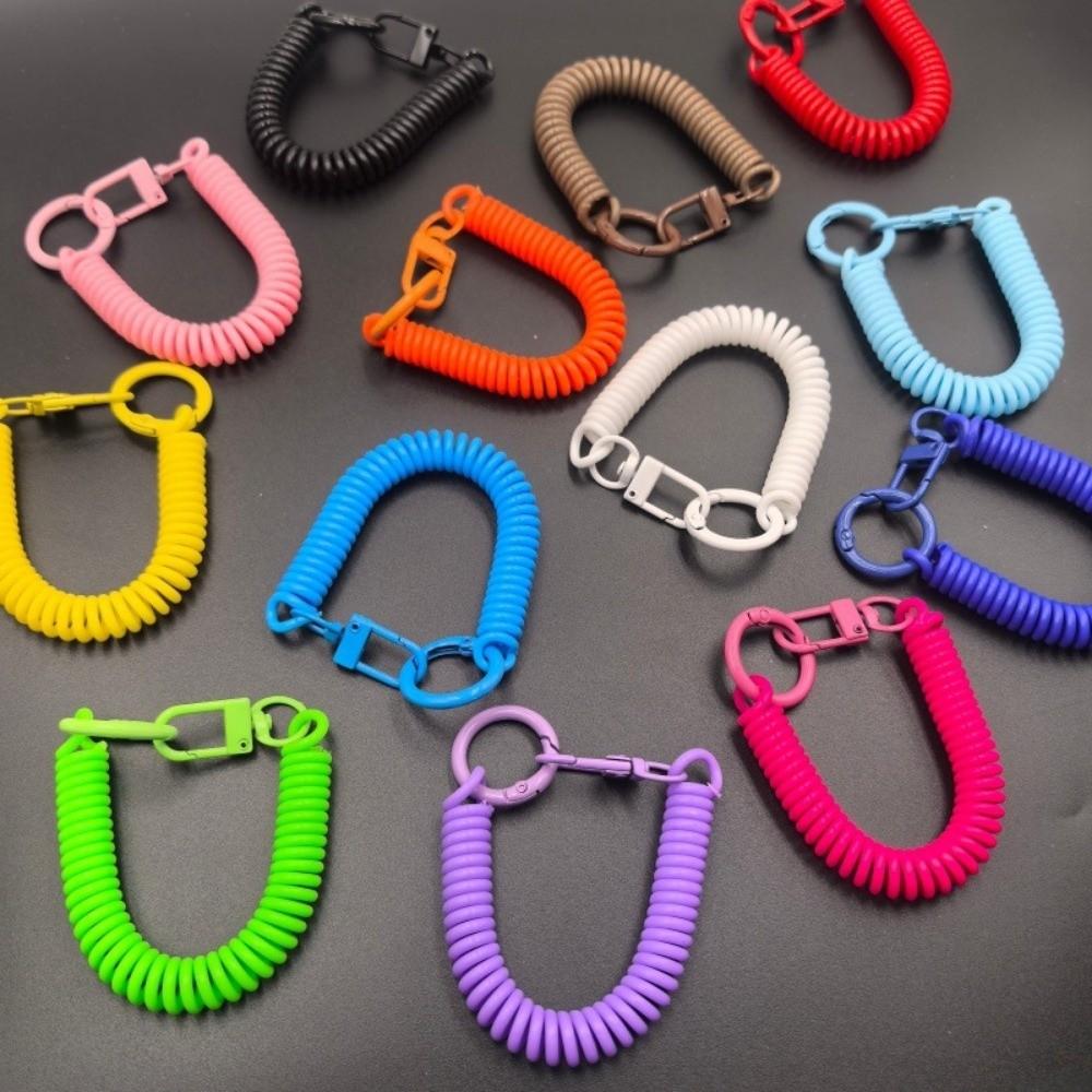 Elastic Straps Spiral Spring Lanyard Retractable Telescopic Spring Key Ring Outdoor