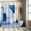 Modern Blue White Bathroom Decor Shower Curtain Set For Home Kitchen Decoration Orange Accent Piece Included (240X180Cm)