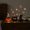 Ceramic Ghost Pumpkin Light Halloween Tealight Holder, Lighted Figurine with Indoor Party Atmosphere Lamp Witch Hat, Tiered Tray Tabletop Decor