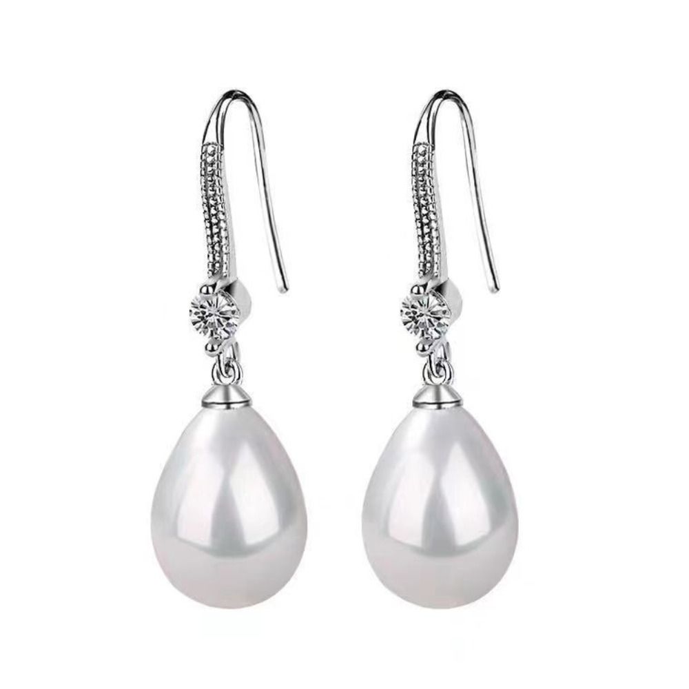 New Temperament Simple Water Drop Shape Simulation Freshwater Pearl Shell Beads Drop Earrings