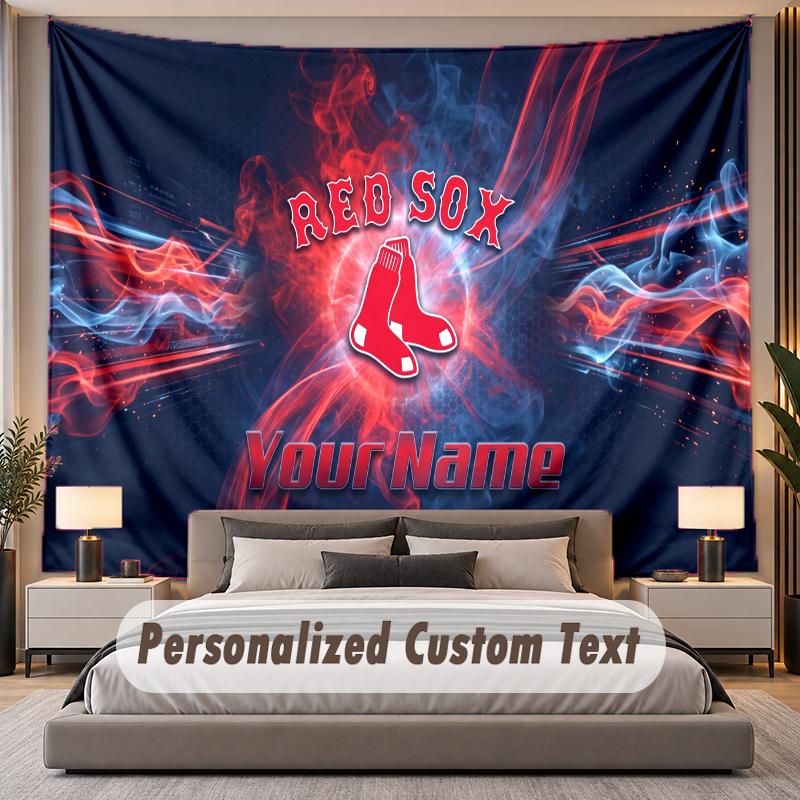 Custom Name Text Tapestry Boston Red Sox Personalized Polyester Wall Tapestry For Bedroom And Room