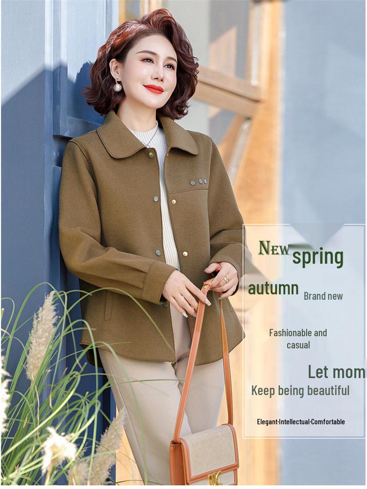 Stylish Double-Sided Wool Coat for Middle-Aged Women - Short, Trendy Spring & Autumn Wear