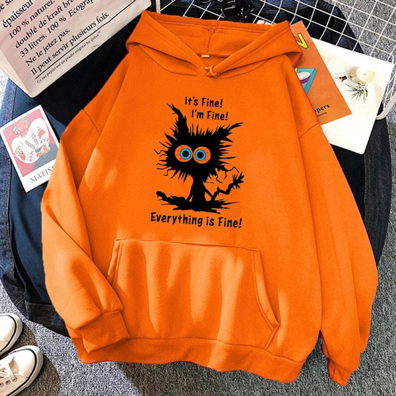 Fashion Women It'S Fine Print Hooded Sweatshirt Autumn Leisure Sports Pullover(Ship In 48 Hours)