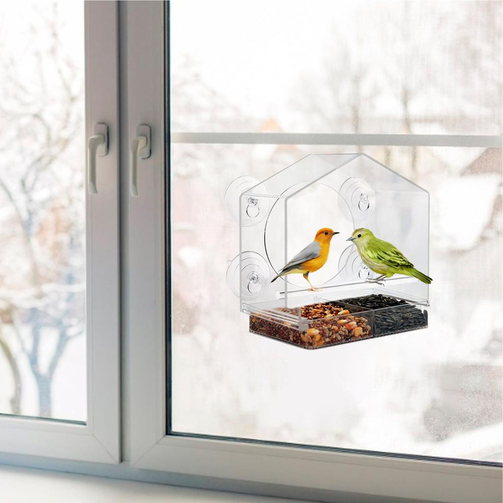 Wetterfestes Fenster-Vogelhaus Acryl-Fenster-Vogelfutterspender für draußen Klare Vogelfutterspender zur Beobachtung Blauhauben-Häher Finken