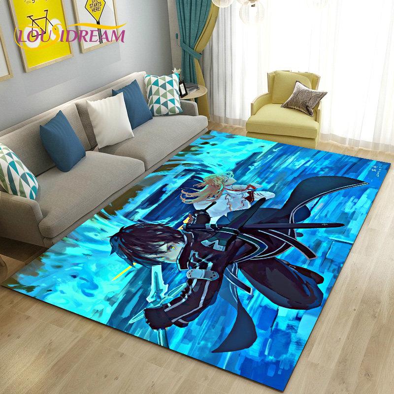 SAO Sword Art Online Anime Area Rug Large,Carpet Rug for Living Room Bedroom Sofa Doormat Decoration, Non-slip Floor Mat Cover
