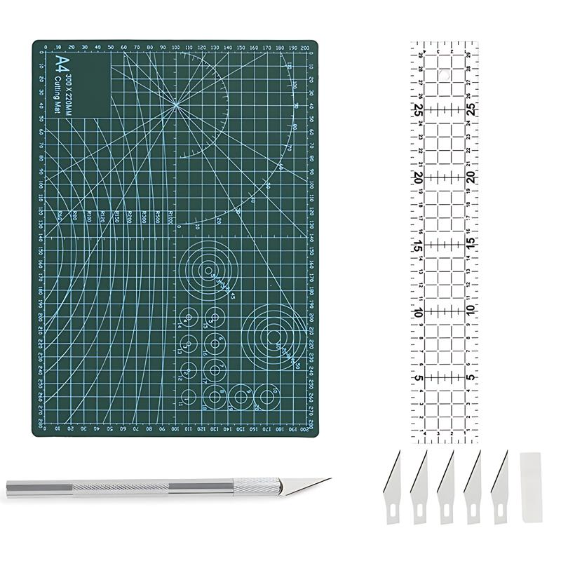 Handicraft Slicing Tools A4 A5 Sized Cutting Pad Carving Knife with Blades Gridded Design Acrylic Rulers DIY Craft Lovers QC-ZYF