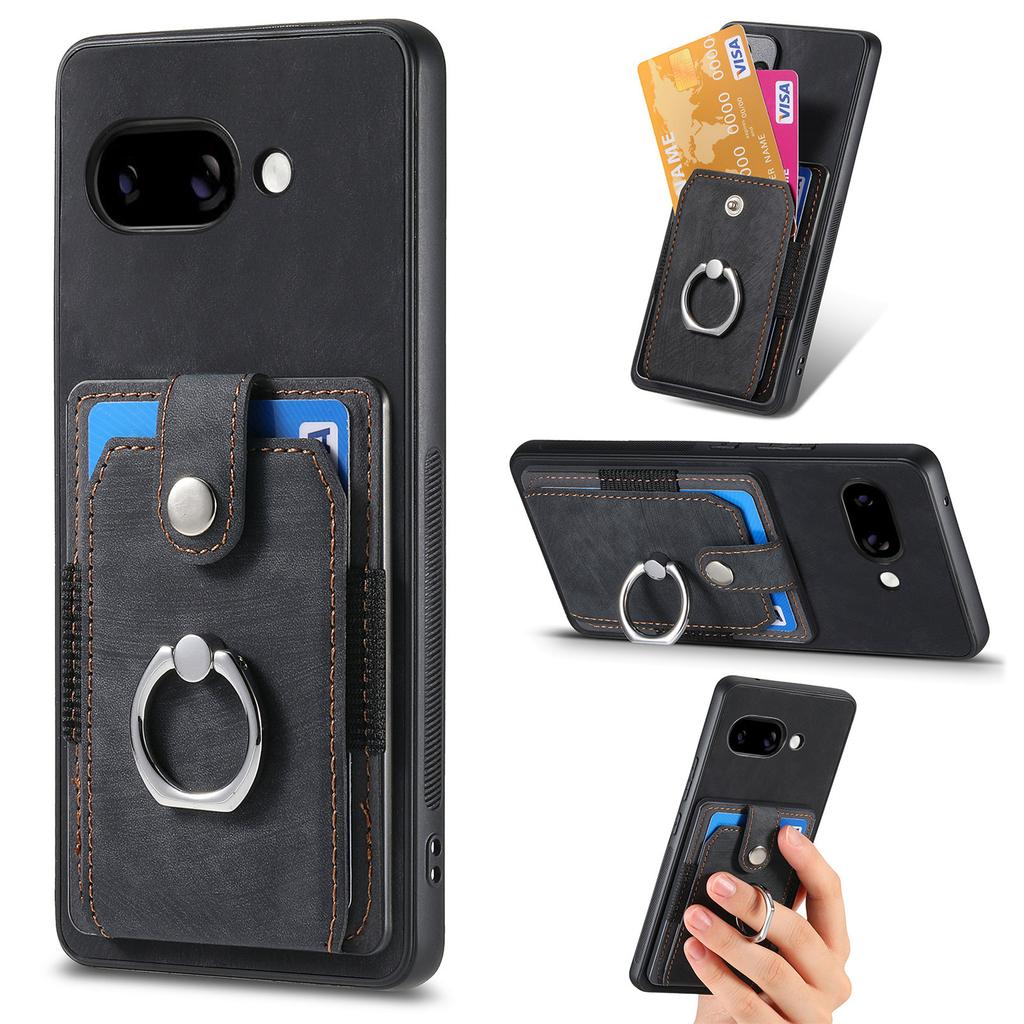 For Google Pixel 9a Phone Case Leather Back Cover with Card Slots Kickstand