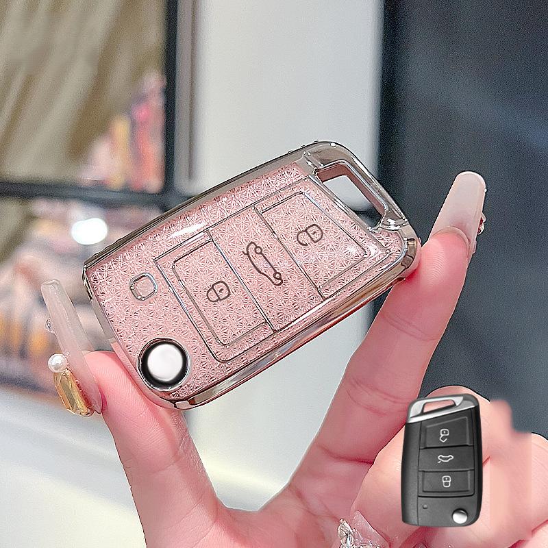 Pink Diamond For Vw Golf 7 Mk 7 Skoda Octavia Seat Leon Ateca Flip Folding Remote Car Key Case Cover Fob Keychain Accessories