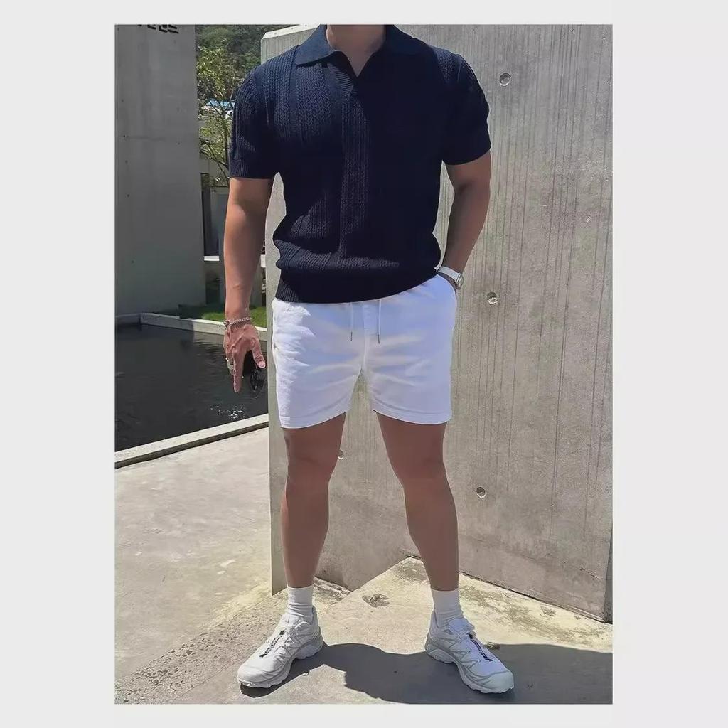 2024 Herren Weißes Gestricktes Kurzarm Revers Polo - Atmungsaktiv, Hochwertiger Sommer-Trend