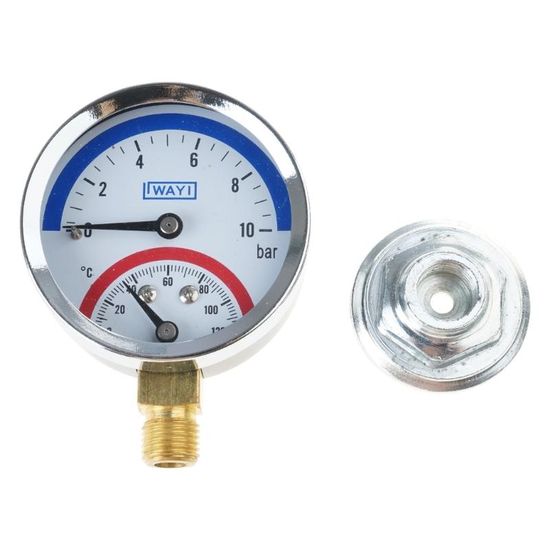 Reliable Dual Scale Mechanical Pressure Gauge with Temperature Monitor Lower Mount Suitable for Floor Heating System