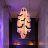 Multi Lighting Mode Decor Halloween Large Hanging Swing Ghost Decoration, Light Up Spooky Swinging Courtyard Decorations with 3D Bats for Front Porch,
