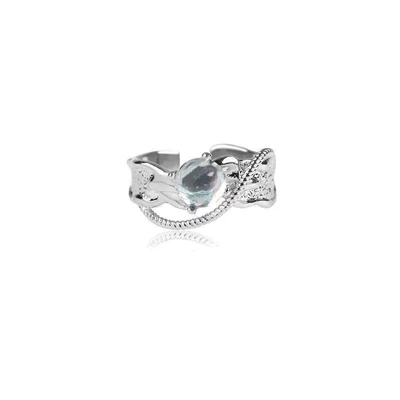 Elegant S925 Silver-Plated Light Blue Open Ring for Women - Versatile, Fashionable, and Luxurious Index Finger Design.