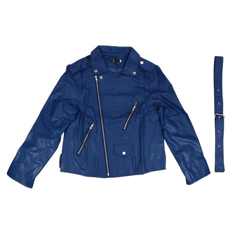 

Женская короткая кожаная куртка из искусственной кожи, мотоциклетная одежда, тонкая кожаная куртка L синий