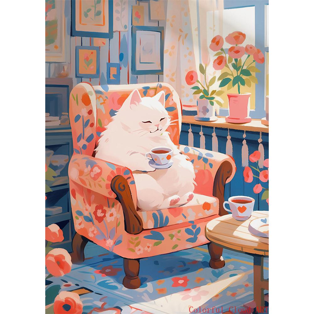 5D DIY Diamantmalerei Kreuzstich Stickerei Lustiges Tier Niedliche Schwarze Katze Weiße Katzen Vollrunde Bohrer Heimdekor Wandkunst Geschenk