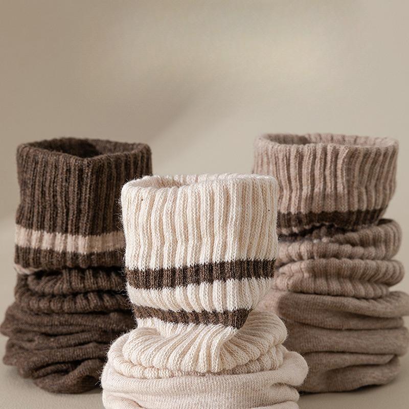 Men's Spring and Autumn Vintage Pure Cotton College-style Long Socks, Versatile Double-bar Mid-calf Socks for Autumn and Winter