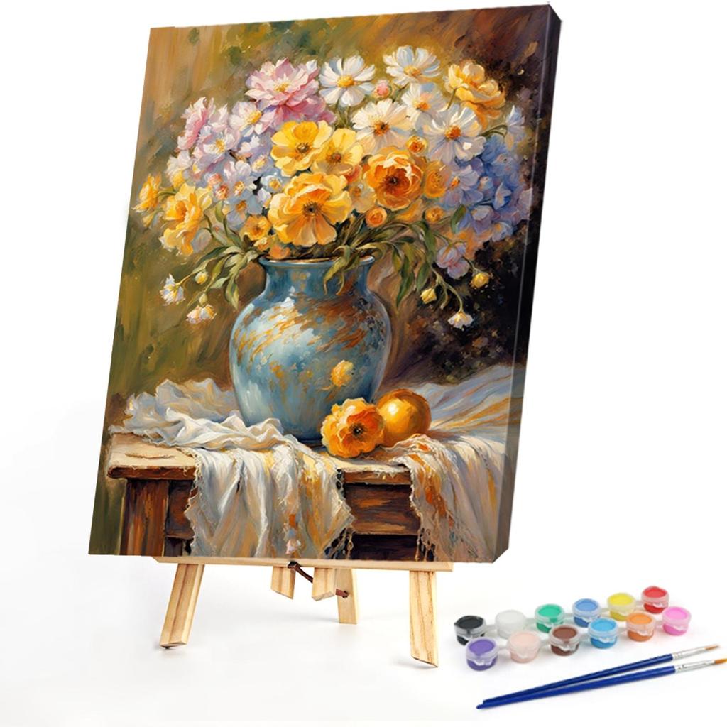 1 Stück DIY Malen nach Zahlen Set Blume Rahmenlose Leinwand Wandkunst Geschenkidee 40x50cm