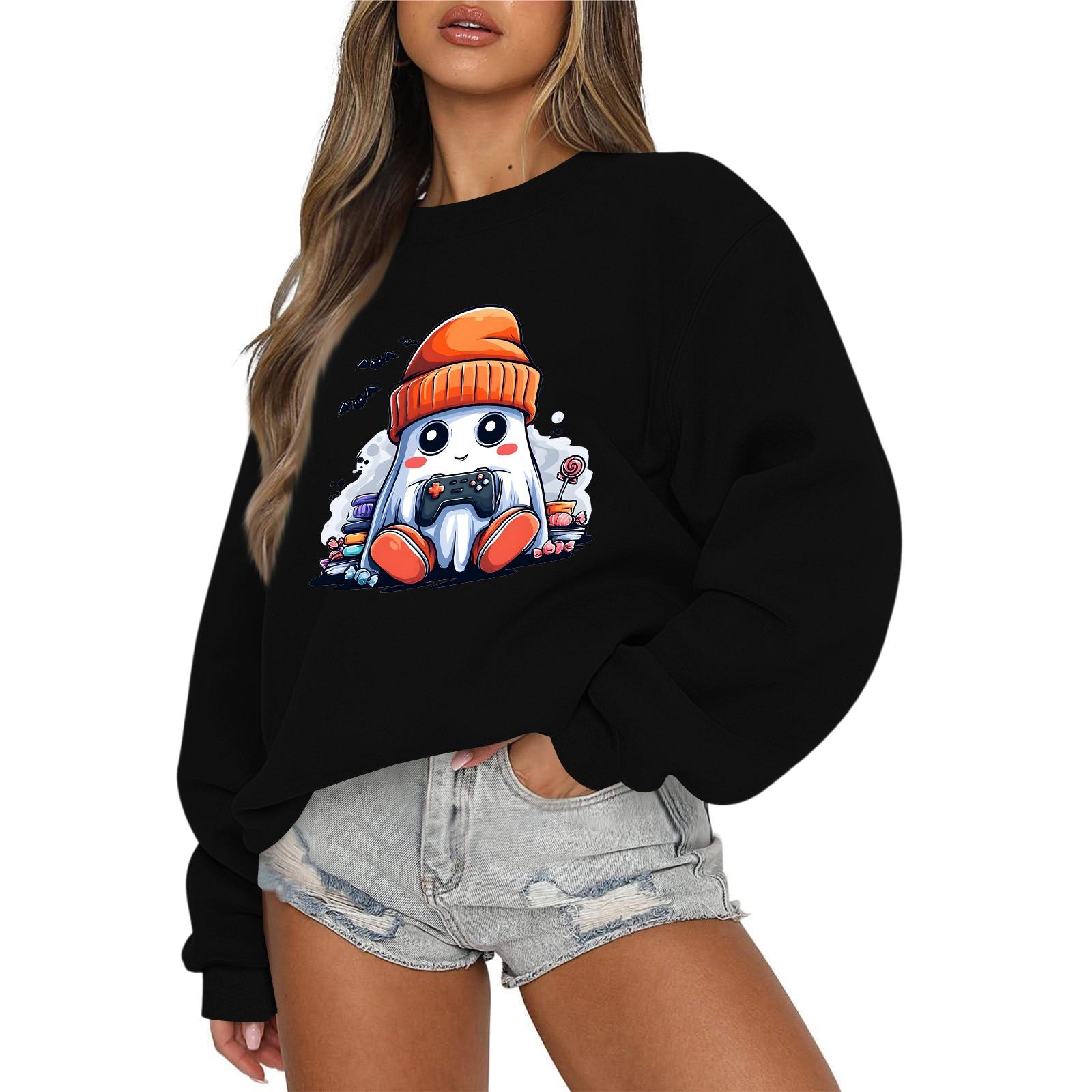 

Женский повседневный модный свитшот с круглым вырезом и длинными рукавами с принтом на Хэллоуин S