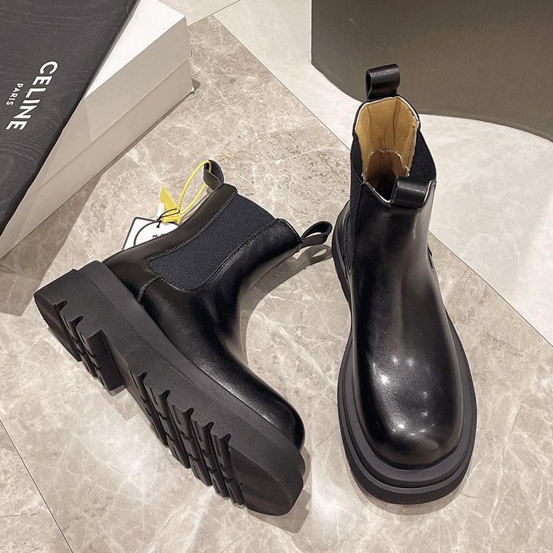 Leather Cigarette Boots Women's Chelsea Boots Short Boots 2025 Autumn and Winter New Thick-soled Height-increasing British Martin Boots Single Boots