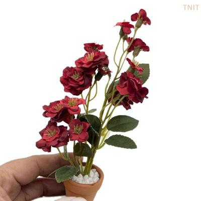 [J] 1Pcs Dollhouse Philodendron Miniature Model Garden 6-Petaled Rose Potted Plant Model Mini Leaf Potted Plant Home Decoration