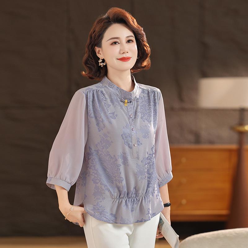 Chinese Style Western-Inspired Loose Pullover Shirt for Middle-Aged and Elderly Women