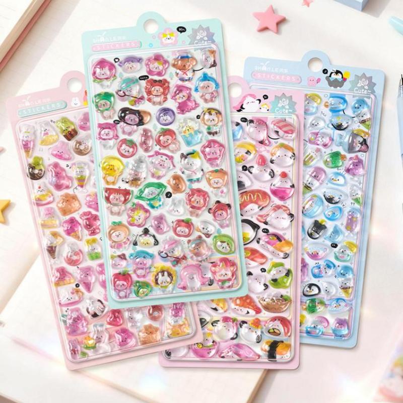 New 1Pc 3D Relief Stickers Aesthetic Stickers Cartoon Gourmet Animals Creative Stickers DIY Decoration Stickers