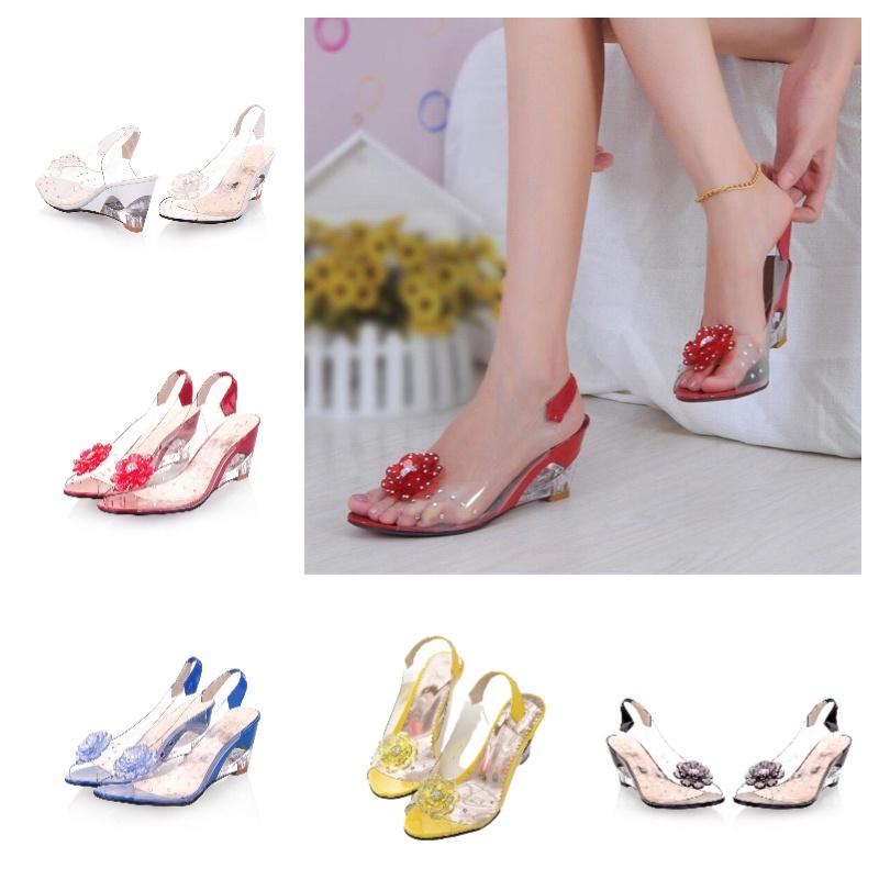 Women's Floral Transparent Sandals With Wedge Heel Sweet Style