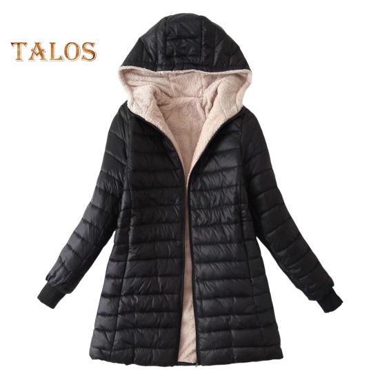 

Женское зимнее пальто с капюшоном, толстая плюшевая подкладка, облегающий крой, ветрозащитная застежка-молния, длинные рукава, эластичные манжеты, уличная куртка, повседневная одежда, термобелье 3XL чёрный