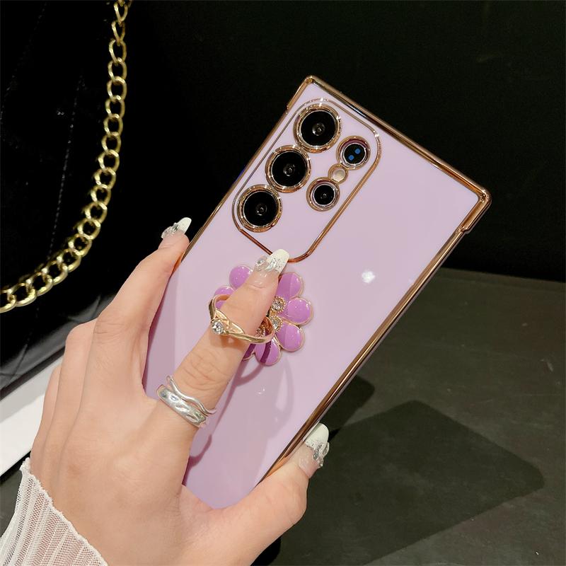 For Samsung Galaxy S24 Ultra Luxury Plating Frame Ring Stand Holder Phone Case For Samsung S21 S22 S23plus A25 A52 A54 A55 Cover