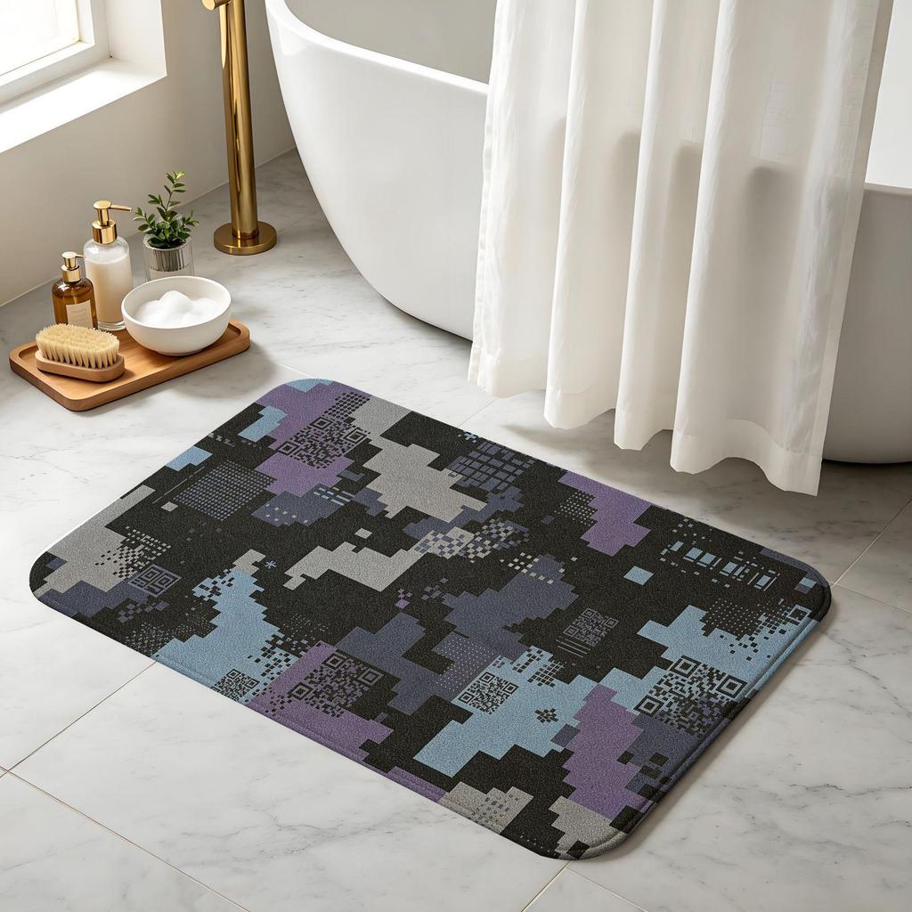 Pixel Camo Geometric Non-Slip Water-Absorbent Bathroom Rug