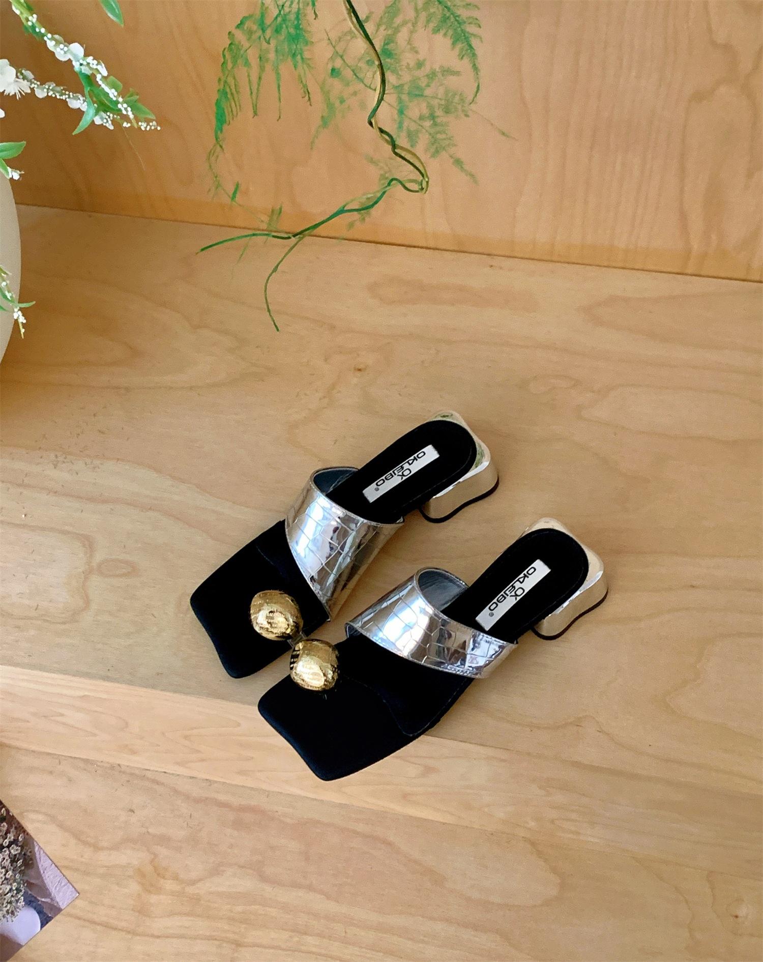 Summer Fairy Wind Metal Buckle Pinch Feet Stiletto High Heel Slippers Female Fashion Sandals Female 35 серебряный 5750₽