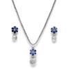 Rhodium-Plated Silver Toned Green Cubic Zirconia Studded Floral Shaped Cute Pendant with Earrings Jewellery Set for Girls and Women (Green)