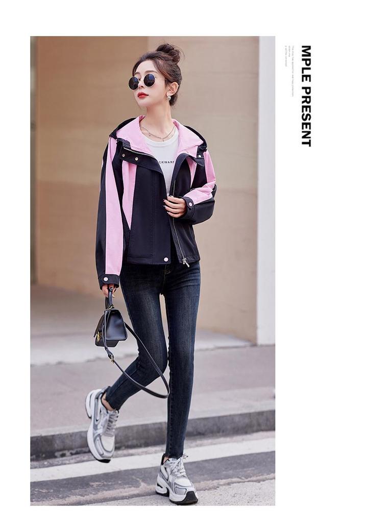 Spring/Autumn 2024 Women's Loose Fit Color Block Patchwork Windbreaker Jacket, Small Size, Style YL623