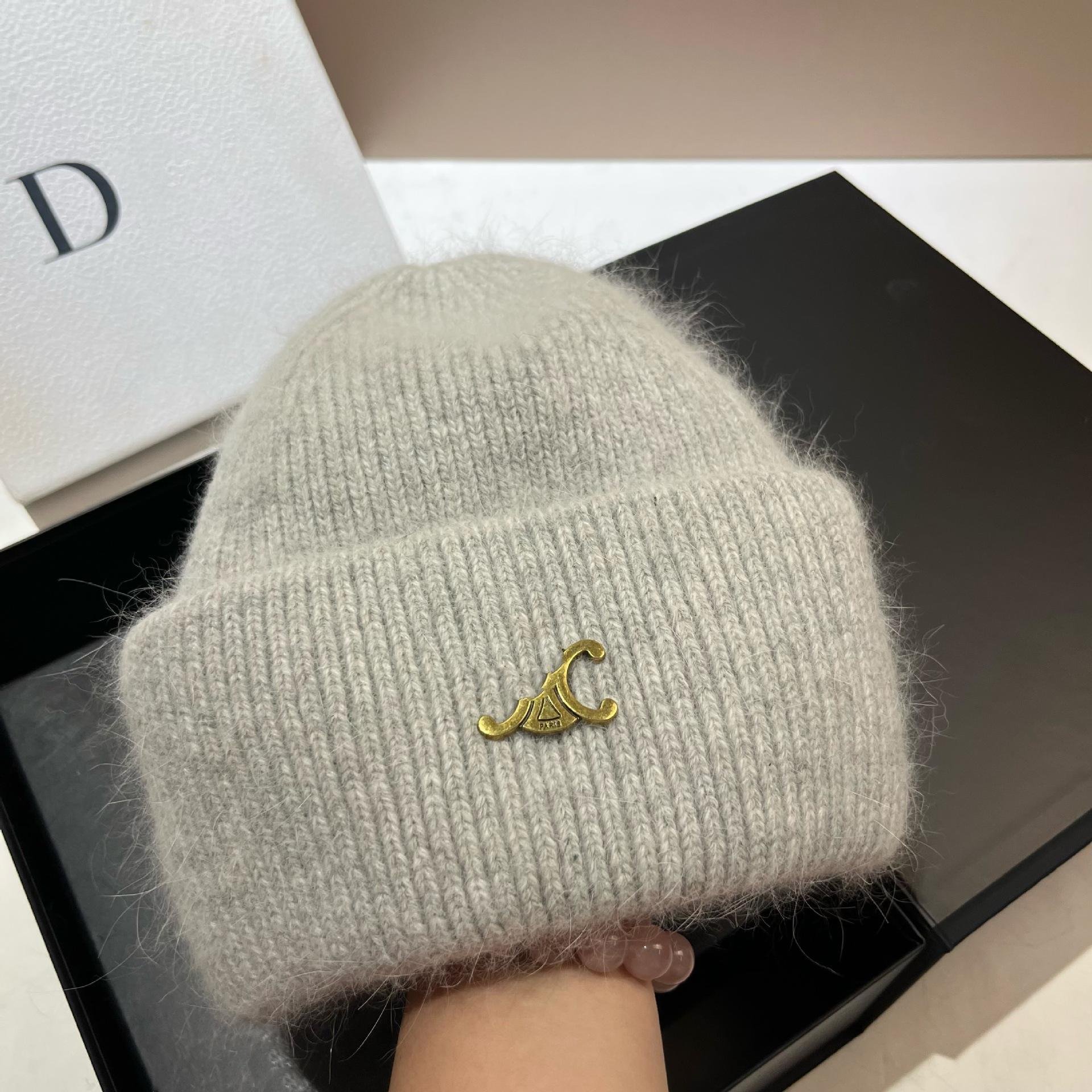 

Winter Nordic Cold Warm Rabbit Fur Knitted Hat Women S Paris Wool Hat Outdoor Windproof Ear Hat one size fits all світло-сірого кольору