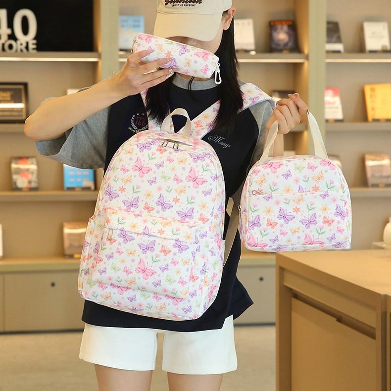 School bag new butterfly three-in-one set bag, primary and secondary school school bag, high value and large capacity thermal insulation handbag