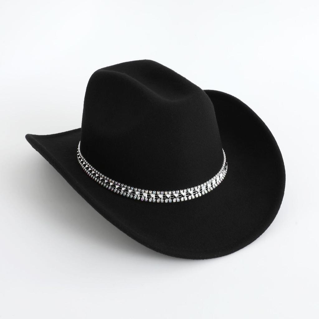 Panama top hat European and American western cowboy top hat three-dimensional colored diamond wedding ball jazz hat felt hat