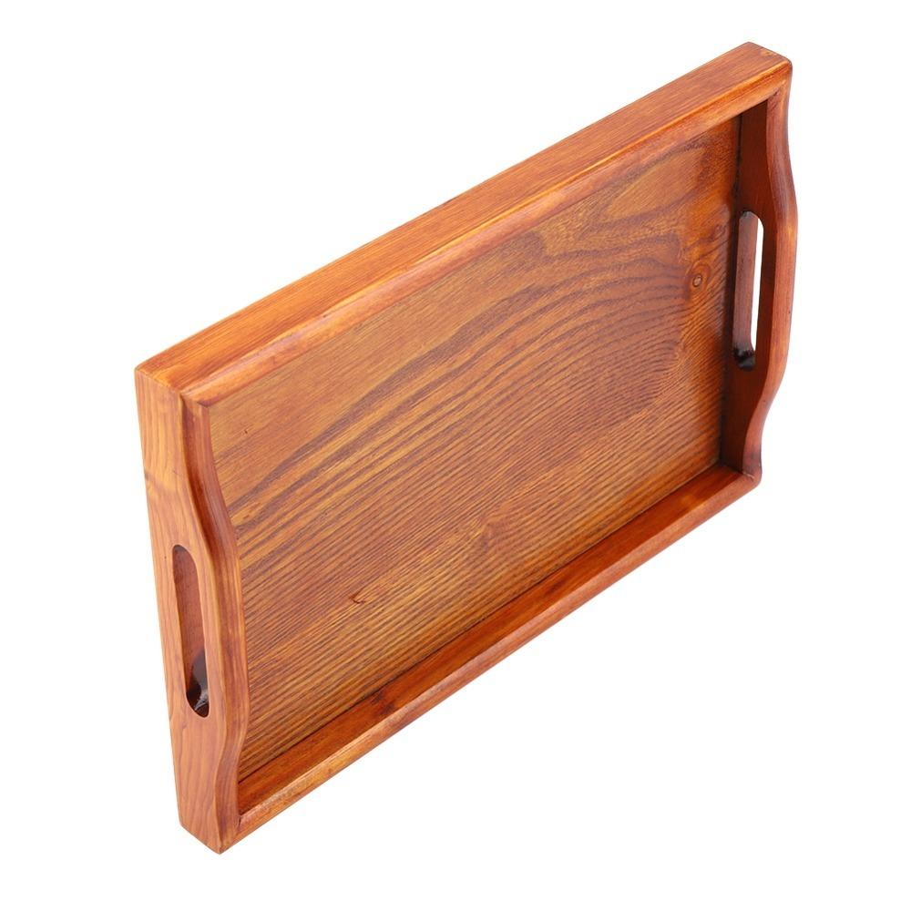Binaural Design Solid Wood Wood Serving Tray Rectangle Shape Black Tea Serving Tray Cutout Handles Buffet Tray Coffee Table