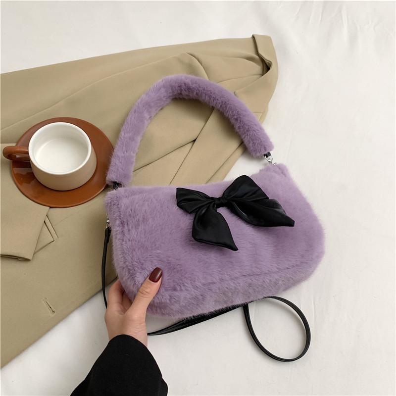

Осенне-зимние плюшевые сумки для женщин, новые модные милые сумки на одно плечо с бантом, популярная квадратная сумка через плечо