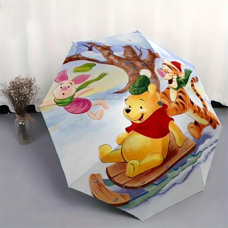 Winnie the Pooh & Friends Christmas Holiday Cartoon Umbrella, Portable 3-Fold Compact Umbrella, Suitable for Camping, Hiking and Travel, Ide