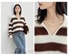 Korean Style Color Block Striped Wool Knit Pullover - Women's Loose Long Sleeve Sweater for Autumn/Winter