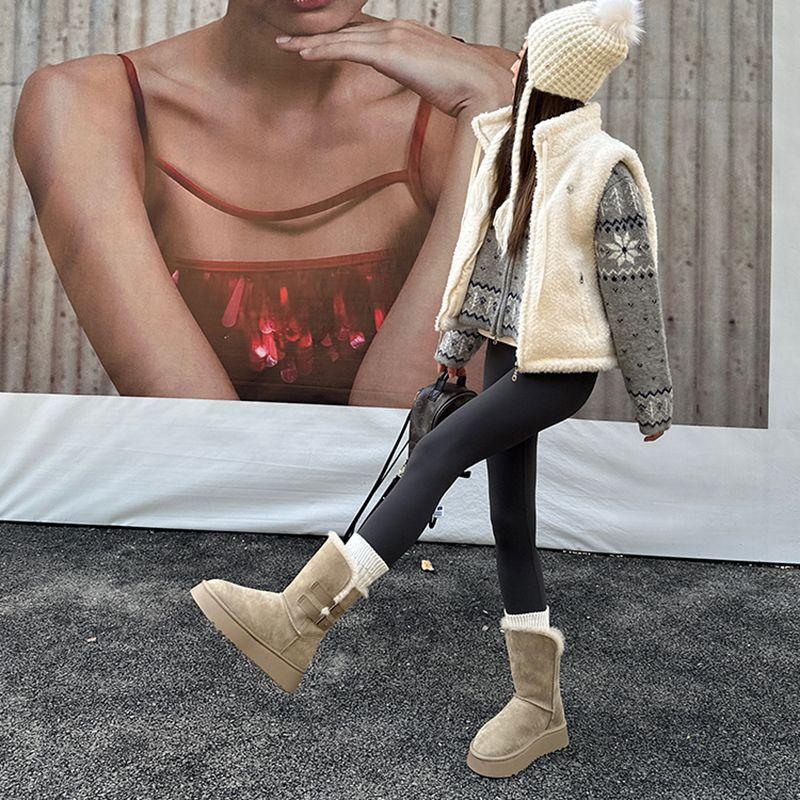 Women's soft elastic thick sole winter fur one warm cold padded snow boots non-slip wear casual sports cotton boots