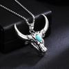 European & American Hip Hop Bull Head Pendant Necklace with Turquoise Inlay - Retro Stainless Steel Strong Chain Jewelry for Men
