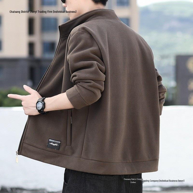 Men's Plus Size Fleece Jacket - Thick Stand Collar, Casual Autumn/Winter Outdoor Sports
