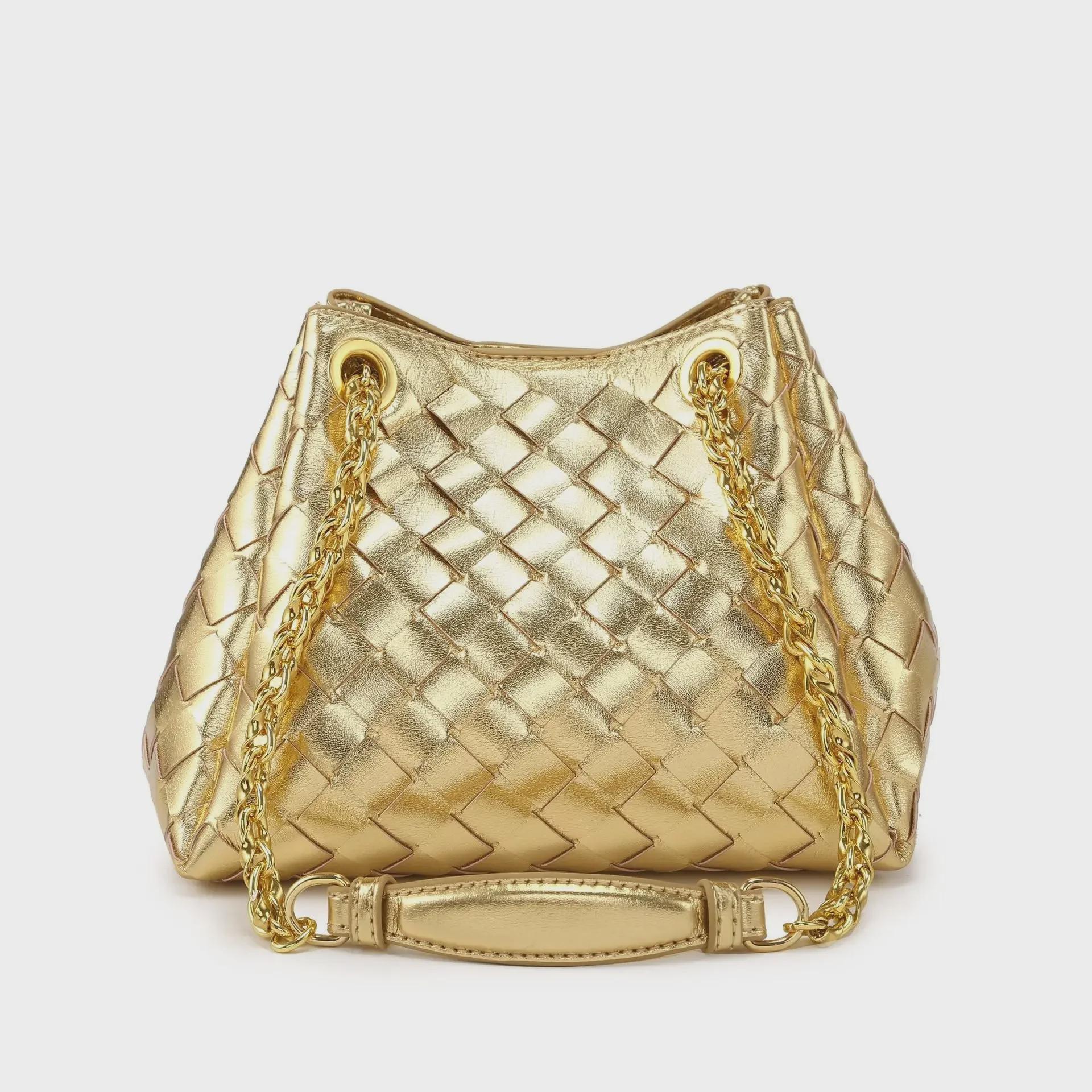 

2025 г. Ручная работа, большая вместимость, переносная сумка-ведро с парашютом на цепочке 20x17x16.5cm золотой